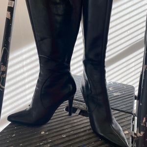 Black Leather Nine West 4” Heel Boots